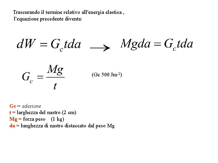 Trascurando il termine relativo all'energia elastica , l'equazione precedente diventa: (Gc 500 Jm-2) Gc