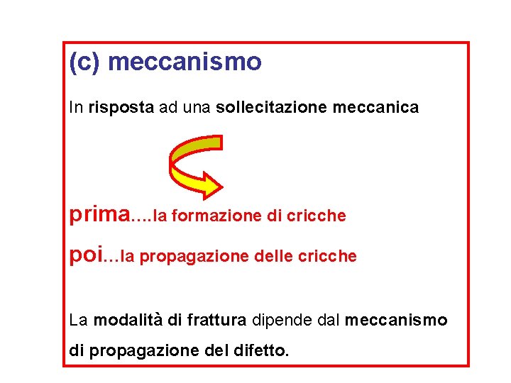 (c) meccanismo In risposta ad una sollecitazione meccanica prima…. la formazione di cricche poi…la