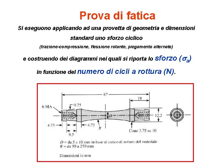 Prova di fatica Si eseguono applicando ad una provetta di geometria e dimensioni standard