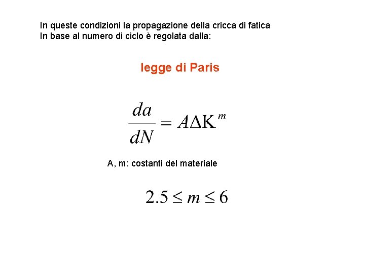 In queste condizioni la propagazione della cricca di fatica In base al numero di