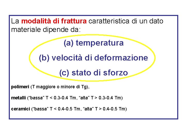 La modalità di frattura caratteristica di un dato materiale dipende da: (a) temperatura (b)