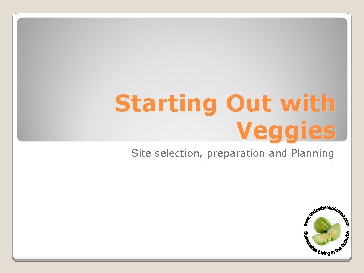 Starting Out with Veggies Site selection, preparation and Planning 