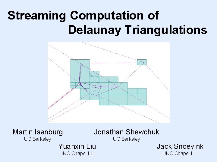 Streaming Computation of Delaunay Triangulations Martin Isenburg Jonathan Shewchuk UC Berkeley Yuanxin Liu Jack