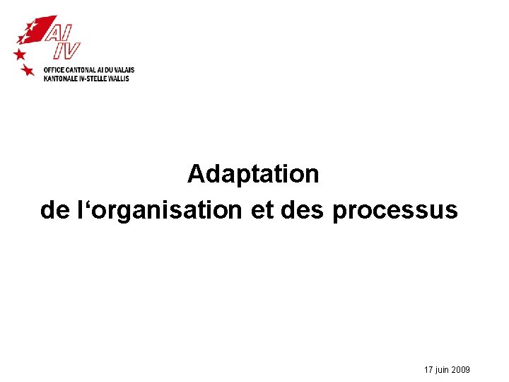Adaptation de l‘organisation et des processus 17 juin 2009 