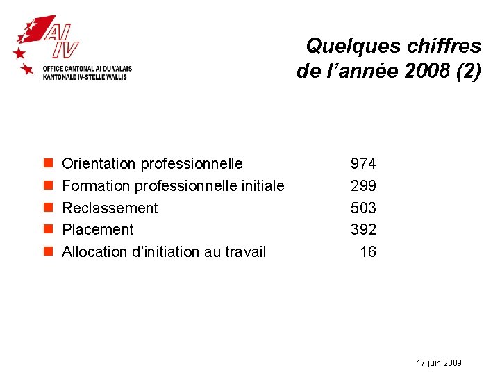 Quelques chiffres de l’année 2008 (2) n n n Orientation professionnelle Formation professionnelle initiale