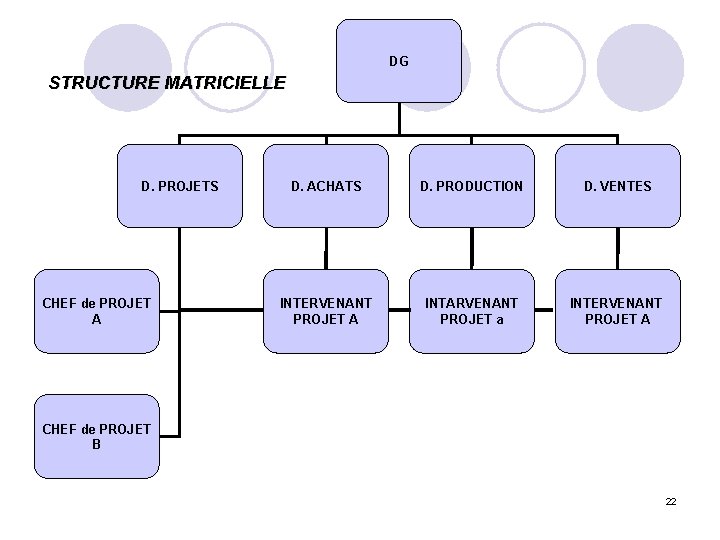 DG STRUCTURE MATRICIELLE D. PROJETS CHEF de PROJET A D. ACHATS D. PRODUCTION D.