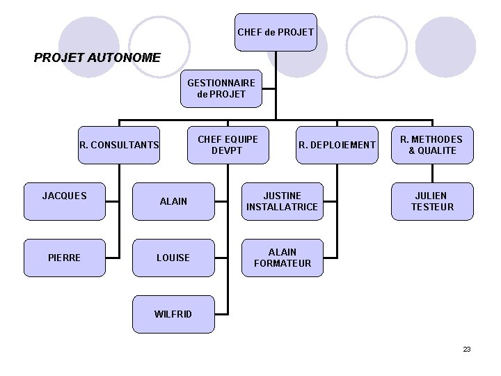 CHEF de PROJET AUTONOME GESTIONNAIRE de PROJET CHEF EQUIPE DEVPT R. CONSULTANTS JACQUES PIERRE