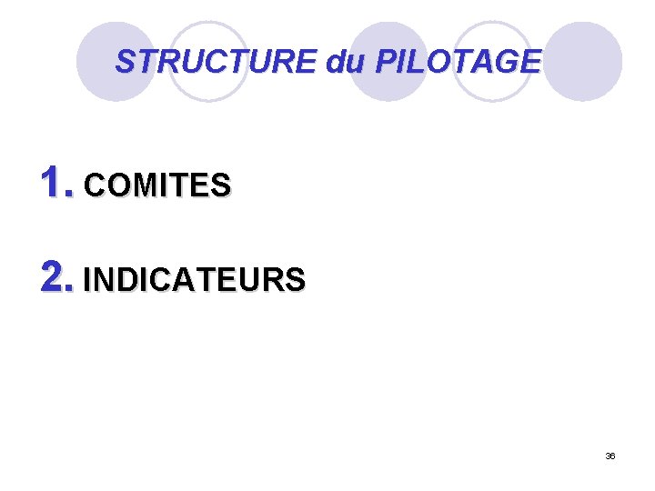 STRUCTURE du PILOTAGE 1. COMITES 2. INDICATEURS 36 