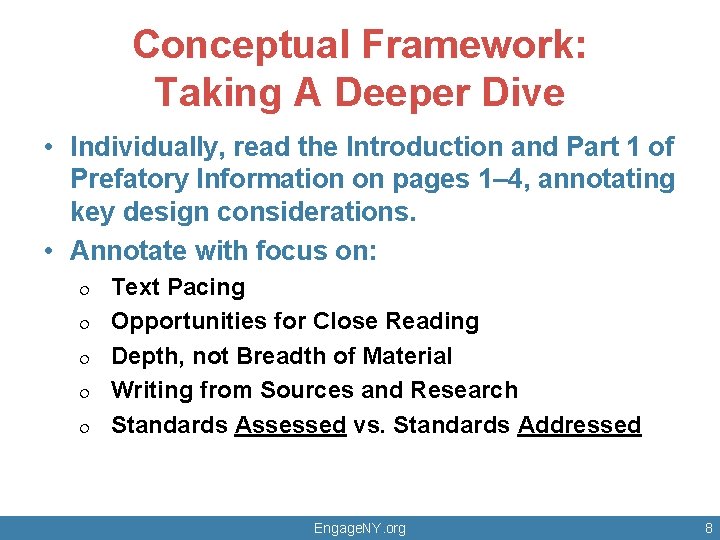 Conceptual Framework: Taking A Deeper Dive • Individually, read the Introduction and Part 1 Conceptual Framework: Taking A Deeper Dive • Individually, read the Introduction and Part 1