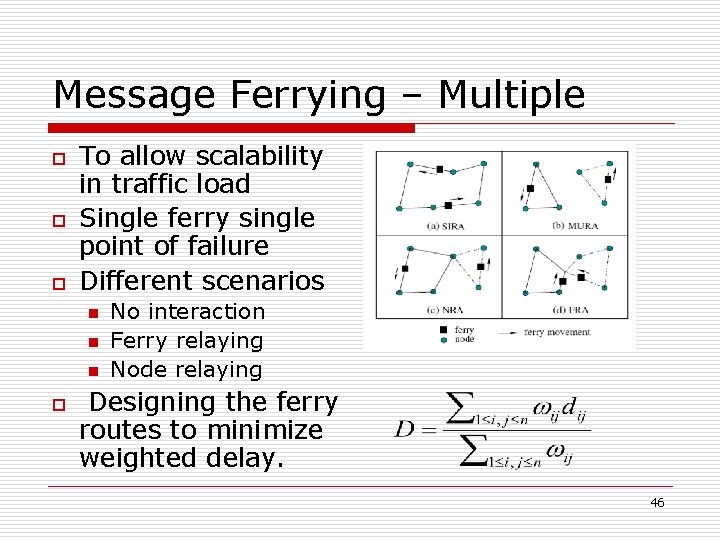 Message Ferrying – Multiple o o o To allow scalability in traffic load Single