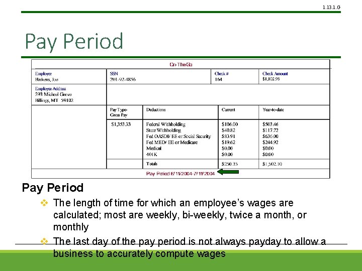 1. 13. 1. G Pay Period v The length of time for which an