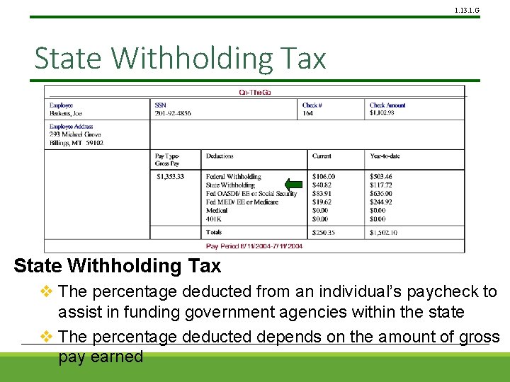 1. 13. 1. G State Withholding Tax v The percentage deducted from an individual’s