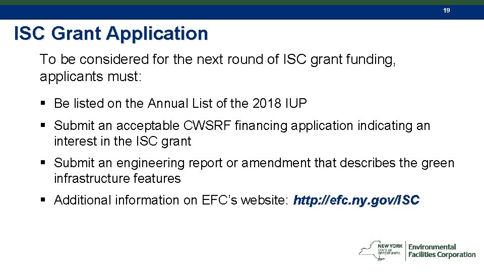 19 ISC Grant Application To be considered for the next round of ISC grant