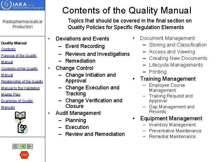 Contents of the Quality Manual Topics that should be covered in the final section