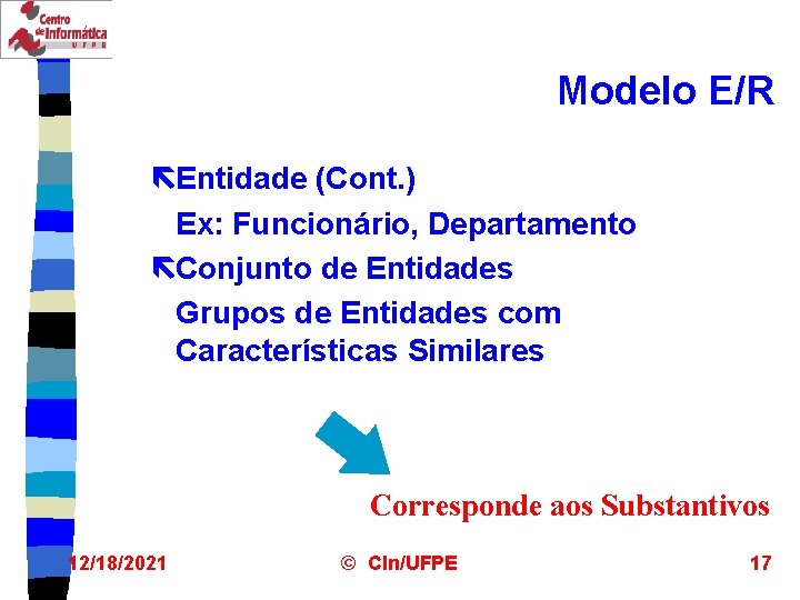 Modelo E/R ëEntidade (Cont. ) Ex: Funcionário, Departamento ëConjunto de Entidades Grupos de Entidades