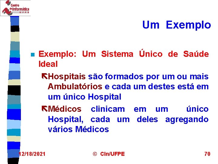 Um Exemplo n Exemplo: Um Sistema Único de Saúde Ideal ëHospitais são formados por