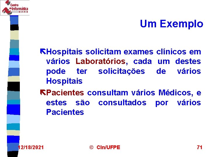 Um Exemplo ëHospitais solicitam exames clínicos em vários Laboratórios, cada um destes pode ter