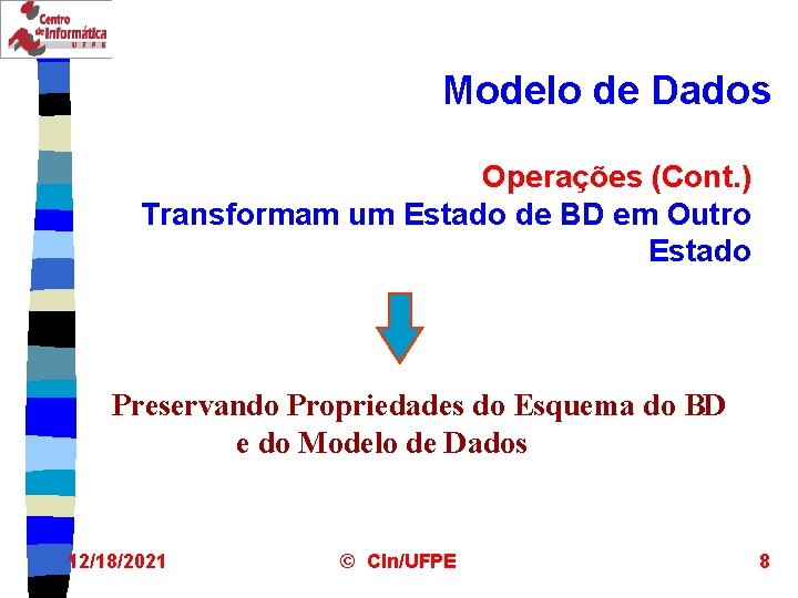 Modelo de Dados Operações (Cont. ) Transformam um Estado de BD em Outro Estado