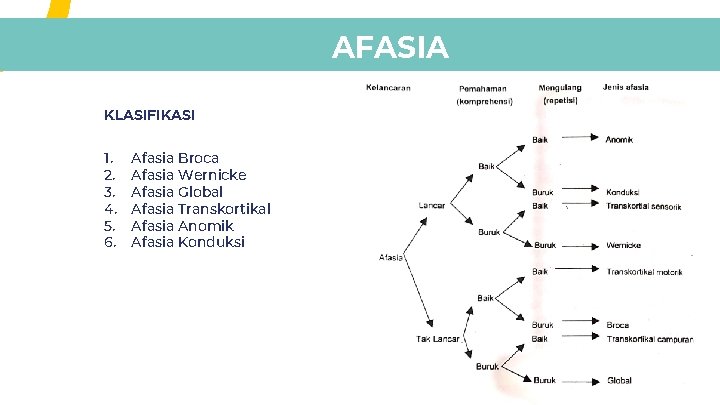 AFASIA KLASIFIKASI 1. 2. 3. 4. 5. 6. Afasia Broca Afasia Wernicke Afasia Global AFASIA KLASIFIKASI 1. 2. 3. 4. 5. 6. Afasia Broca Afasia Wernicke Afasia Global