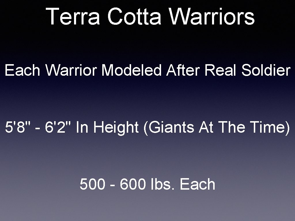 Terra Cotta Warriors Each Warrior Modeled After Real Soldier 5'8" - 6'2" In Height