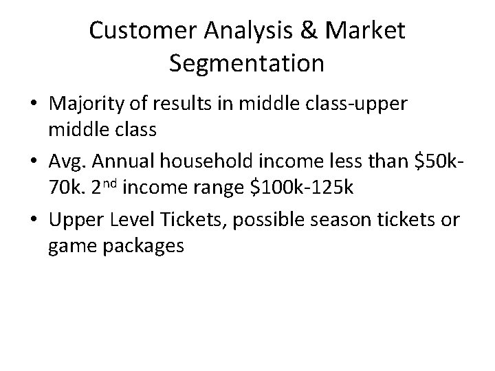 Customer Analysis & Market Segmentation • Majority of results in middle class-upper middle class