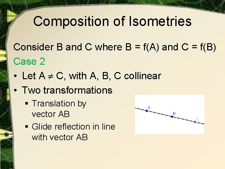 Composition of Isometries Consider B and C where B = f(A) and C = Composition of Isometries Consider B and C where B = f(A) and C =