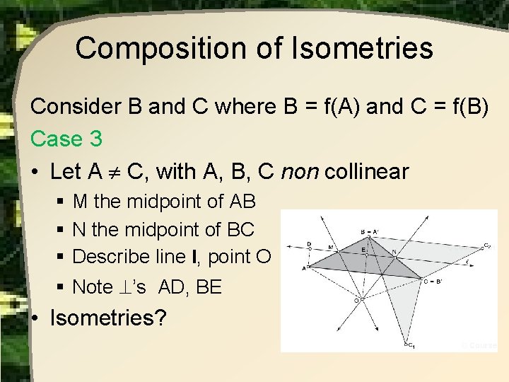 Composition of Isometries Consider B and C where B = f(A) and C = Composition of Isometries Consider B and C where B = f(A) and C =