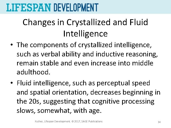 Changes in Crystallized and Fluid Intelligence • The components of crystallized intelligence, such as