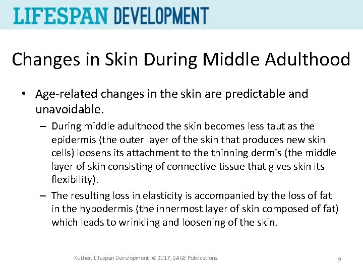 Changes in Skin During Middle Adulthood • Age-related changes in the skin are predictable