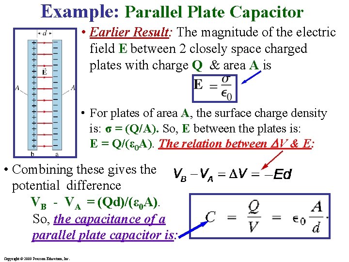 Example: Parallel Plate Capacitor • Earlier Result: The magnitude of the electric field E