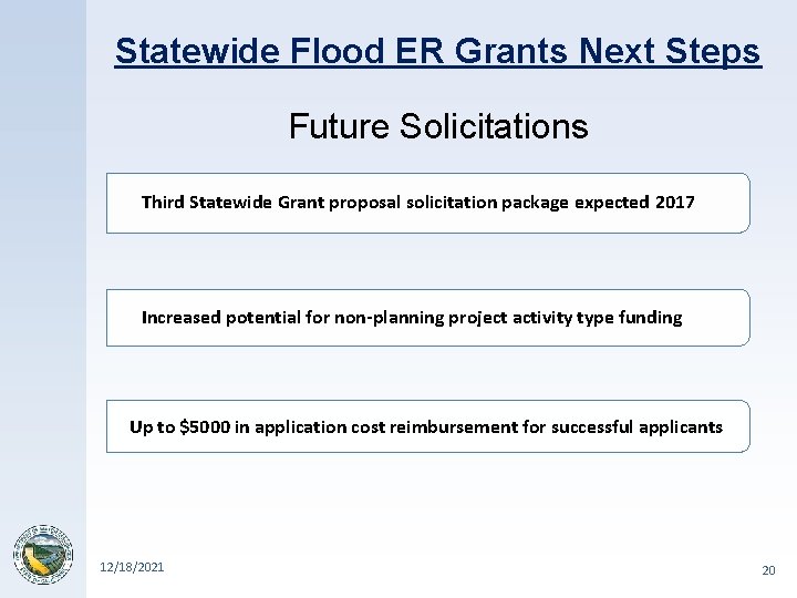 Statewide Flood ER Grants Next Steps Future Solicitations Third Statewide Grant proposal solicitation package