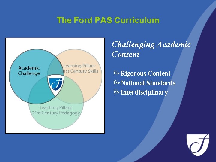 The Ford PAS Curriculum Challenging Academic Content PRigorous Content PNational Standards PInterdisciplinary 