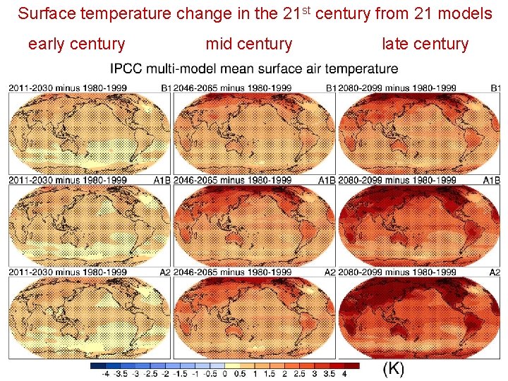 Surface temperature change in the 21 st century from 21 models early century mid