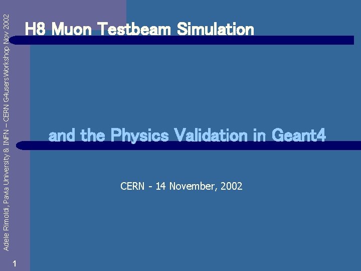 Adele Rimoldi, Pavia University & INFN – CERN G 4 users. Workshop Nov 2002