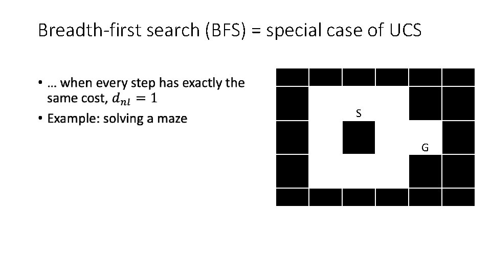 Breadth-first search (BFS) = special case of UCS • S G 