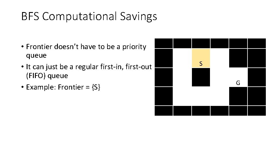 BFS Computational Savings • Frontier doesn’t have to be a priority queue • It