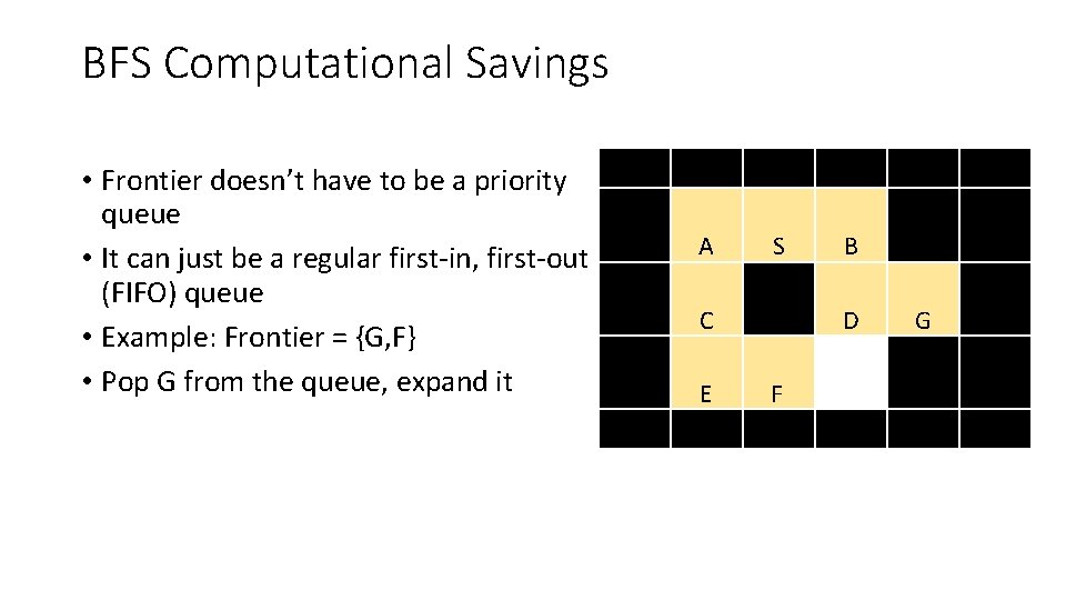 BFS Computational Savings • Frontier doesn’t have to be a priority queue • It