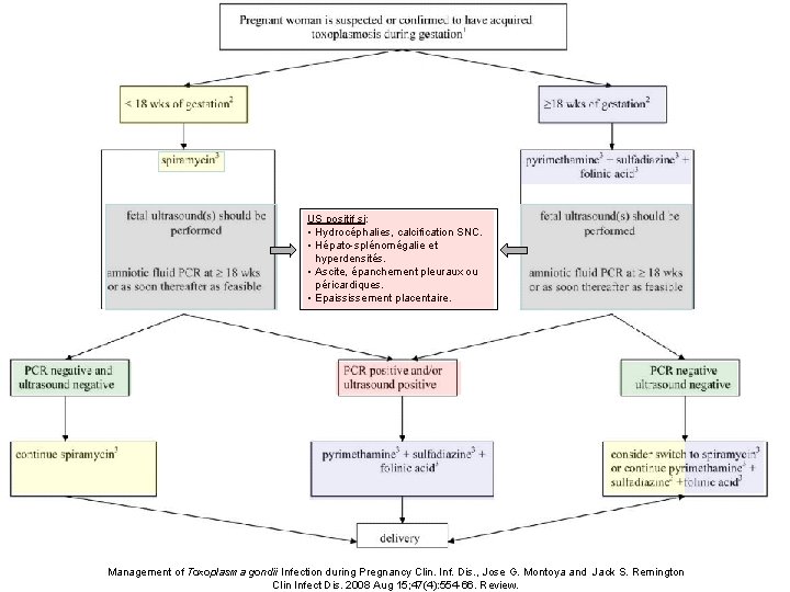 US positif si: • Hydrocéphalies, calcification SNC. • Hépato-splénomégalie et hyperdensités. • Ascite, épanchement