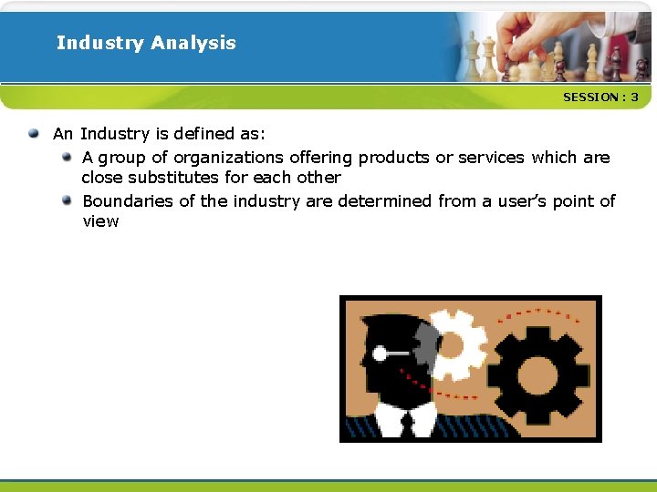 Industry Analysis SESSION : 3 An Industry is defined as: A group of organizations