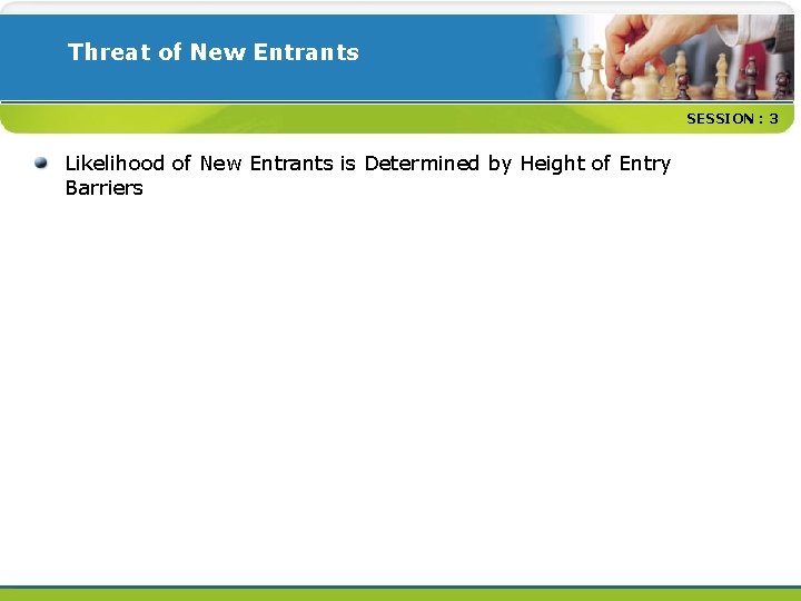 Threat of New Entrants SESSION : 3 Likelihood of New Entrants is Determined by