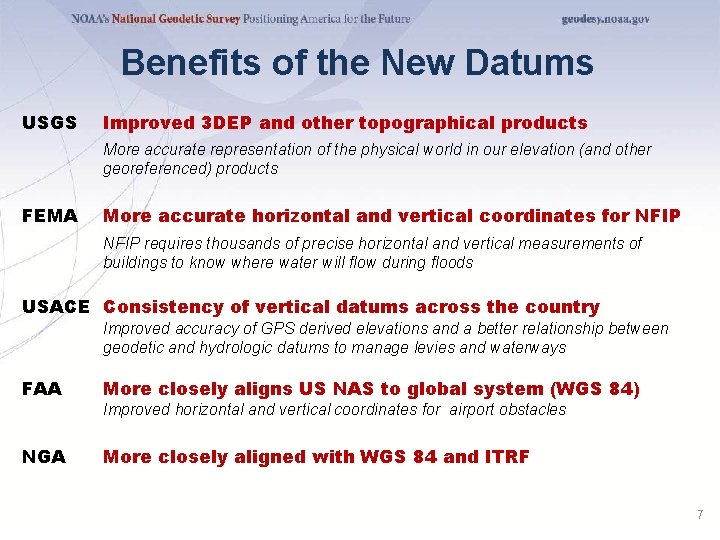 Benefits of the New Datums USGS Improved 3 DEP and other topographical products More