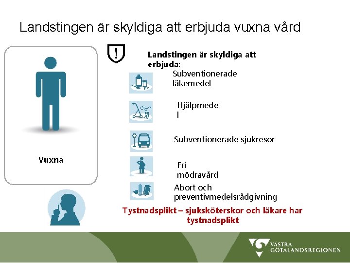 Landstingen är skyldiga att erbjuda vuxna vård Landstingen är skyldiga att erbjuda: Subventionerade läkemedel