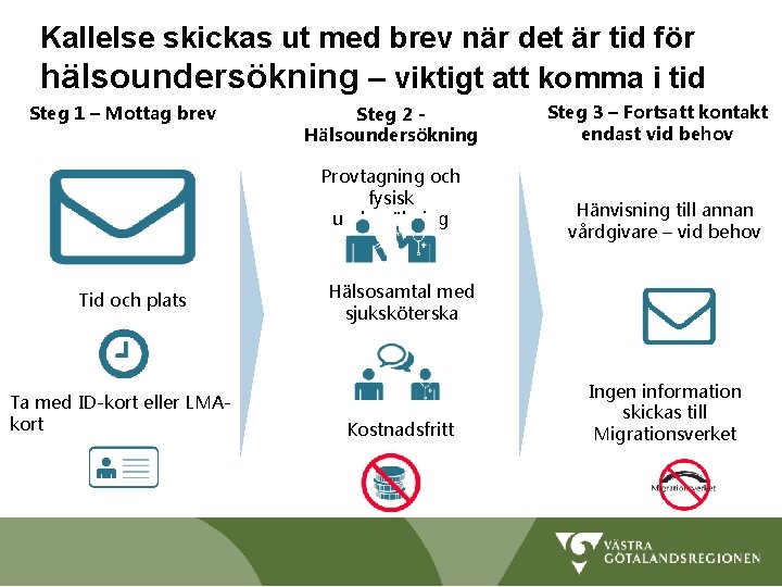 Kallelse skickas ut med brev när det är tid för hälsoundersökning – viktigt att