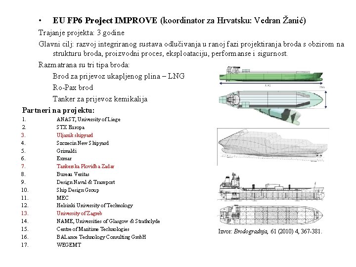 • EU FP 6 Project IMPROVE (koordinator za Hrvatsku: Vedran Žanić) Trajanje projekta: • EU FP 6 Project IMPROVE (koordinator za Hrvatsku: Vedran Žanić) Trajanje projekta: