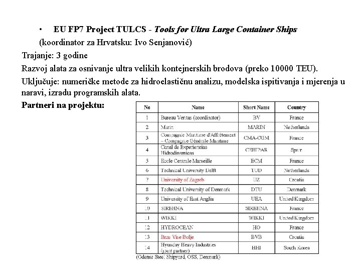  • EU FP 7 Project TULCS - Tools for Ultra Large Container Ships