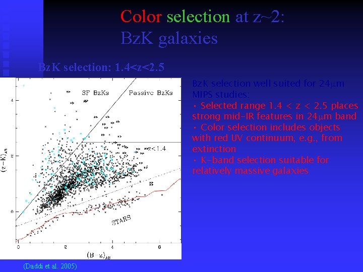 Color selection at z~2: Bz. K galaxies Bz. K selection: 1. 4<z<2. 5 Bz.