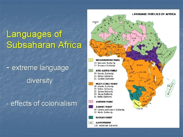 Languages of Subsaharan Africa - extreme language diversity - effects of colonialism 