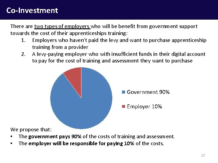 Co-Investment There are two types of employers who will be benefit from government support