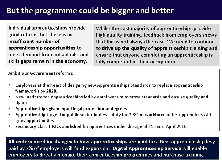 But the programme could be bigger and better Individual apprenticeships provide good returns, but