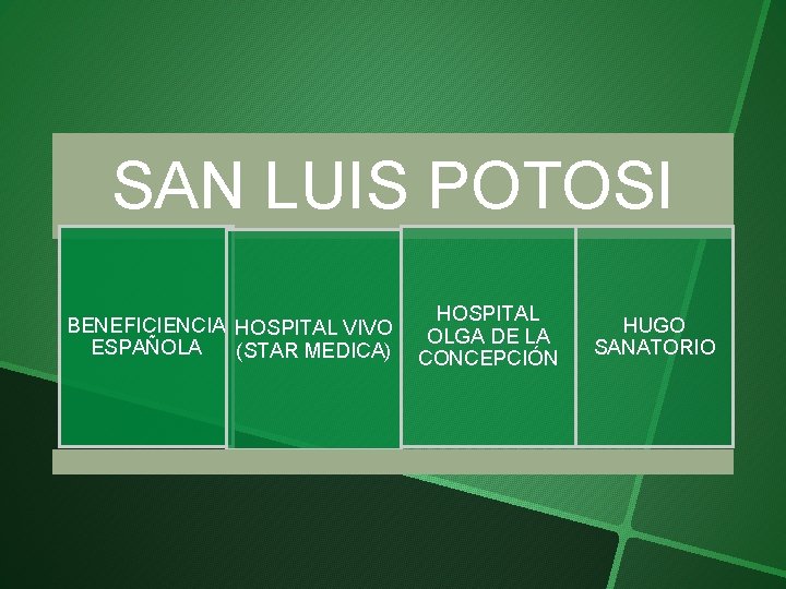 SAN LUIS POTOSI BENEFICIENCIA HOSPITAL VIVO ESPAÑOLA (STAR MEDICA) HOSPITAL OLGA DE LA CONCEPCIÓN
